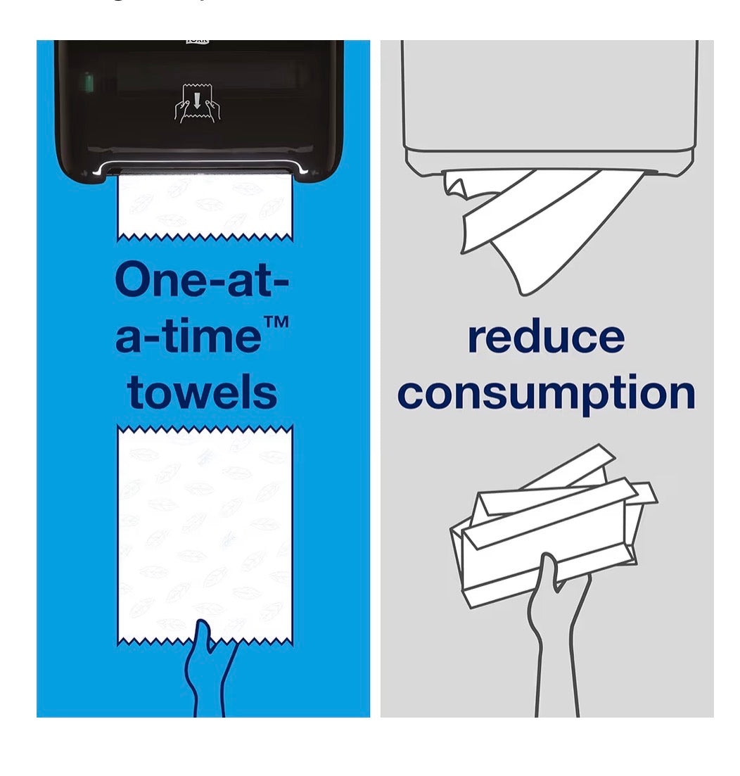 Tork Matic Hand Towel Roll, White With Gray Leaf, Advanced, H1, 100% Recycled Fiber, High Absorbency, Medium Capacity, 2-Ply, 6 Rolls x 525 ft - 290092A