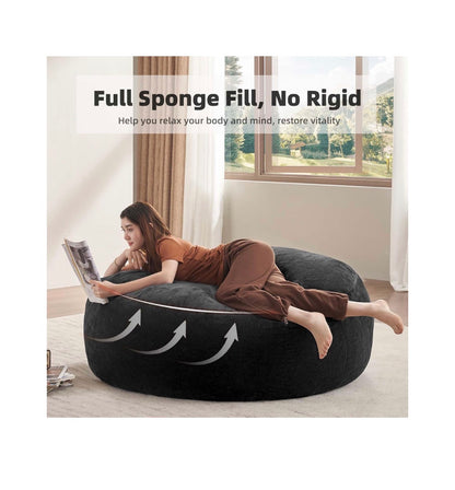 Big Bean bag Chair 4Ft. Memory Foam for Adults, Giant Lounge memory Foam Filler, Removable Washable Flannel Cover, Bean Bag Lounge Seat for Bedroom Living Room Adults/Kids (New in Box) (Black)