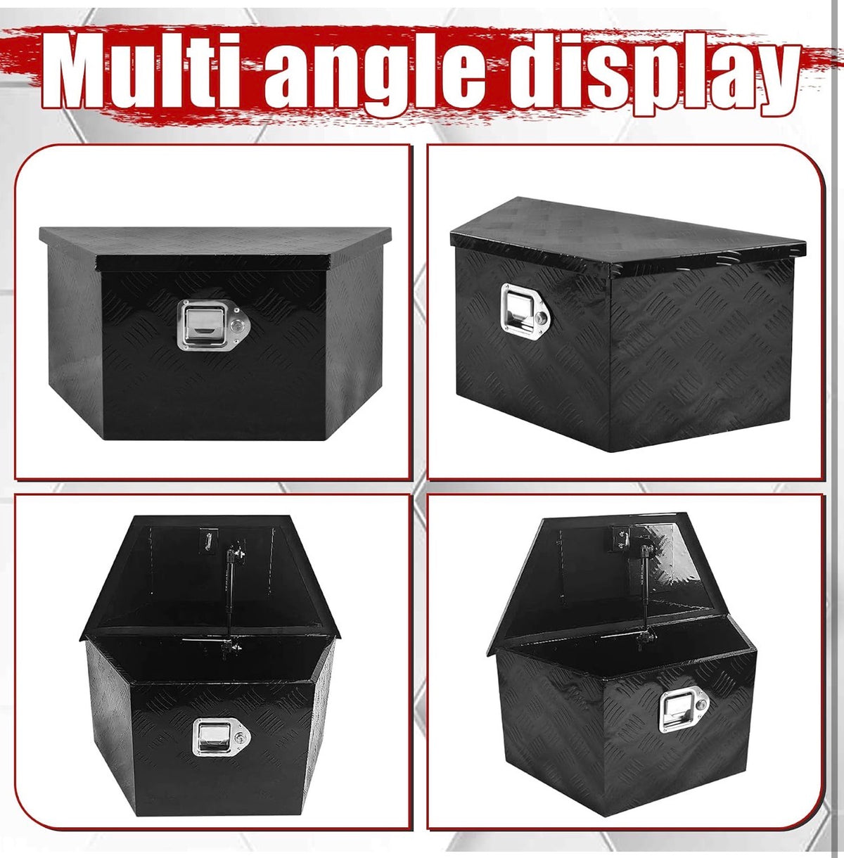 26 Inch X 13.3 Inch X 12 Inch Aluminum Trailer Tongue Tool Box Heavy Duty Storage Box 5 Bar Tread Pattern Toolboxes with Lock and Keys Suitable for Trailer RV (Black) (New in Box)