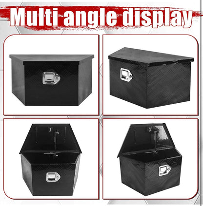 26 Inch X 13.3 Inch X 12 Inch Aluminum Trailer Tongue Tool Box Heavy Duty Storage Box 5 Bar Tread Pattern Toolboxes with Lock and Keys Suitable for Trailer RV (Black) (New in Box)