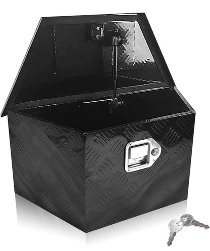 26 Inch X 13.3 Inch X 12 Inch Aluminum Trailer Tongue Tool Box Heavy Duty Storage Box 5 Bar Tread Pattern Toolboxes with Lock and Keys Suitable for Trailer RV (Black) (New in Box)