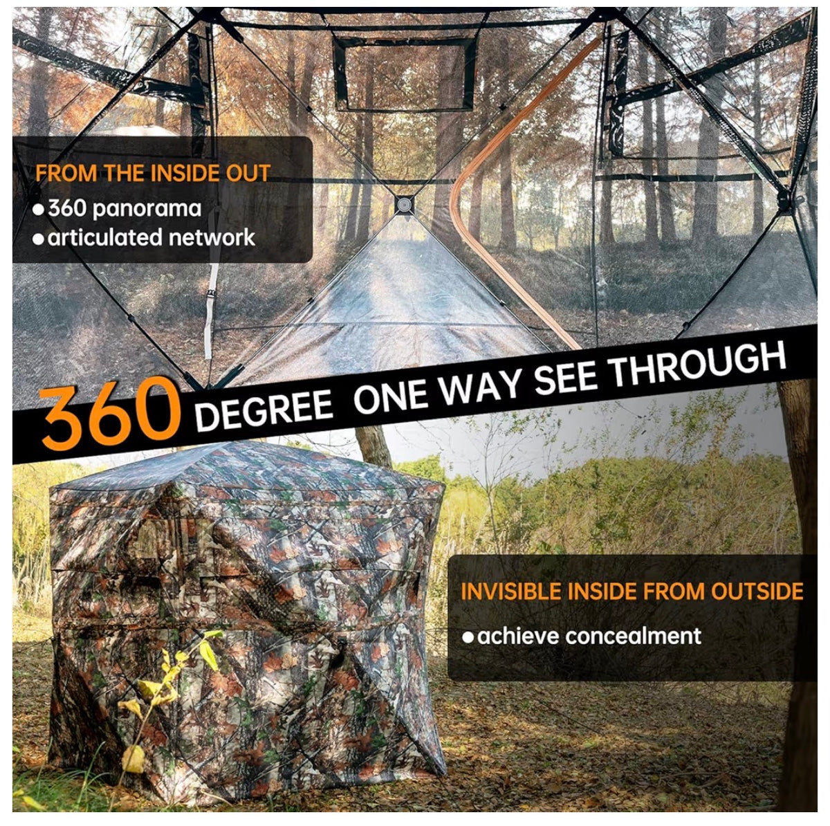 360 Degree See-Through Pop-Up Hunting Blind, 1-2 & 3-4 Person Ground Blind for Deer and Turkey with Single/Double Doors, Mud Flap and Portable Carry Bag (New in Box)