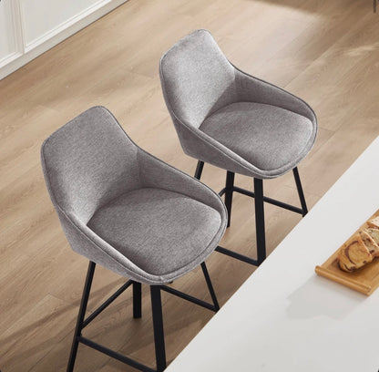 Absalom Modern 25.6 Inch Swivel Upholstered Counter Stools with Back and Metal Frame Set of Two (New in Box)