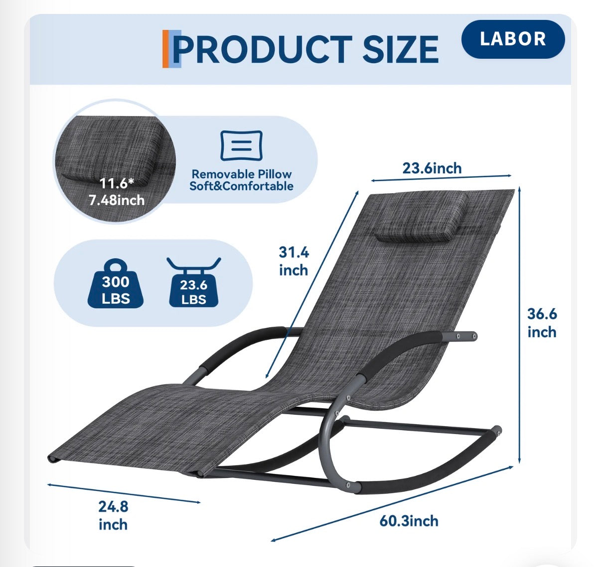 Garvee Adjustable Patio Chaise Lounge Chair with Removable Pillow, Folding outdoor Pool Lounger with Armrests , Weather-Resistant Mesh Fabric for Patio, Lawn & Poolside (Gray) (New in Box)