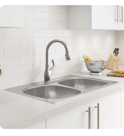 Holland Drop-in 33 Inch X 22 Inch Stainless Steel Double Equal Bowl 18 Gauge Kitchen Sink All-in-One Kit (New in Box)