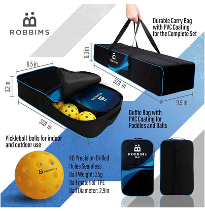 Pickleball Set with Net 4 USA Pickleball Approved Carbon Fiber Paddles, Portable Regulation size Net System, 8 Outdoor Balls, Duffle Bag & Carry Bag (New in Box)
