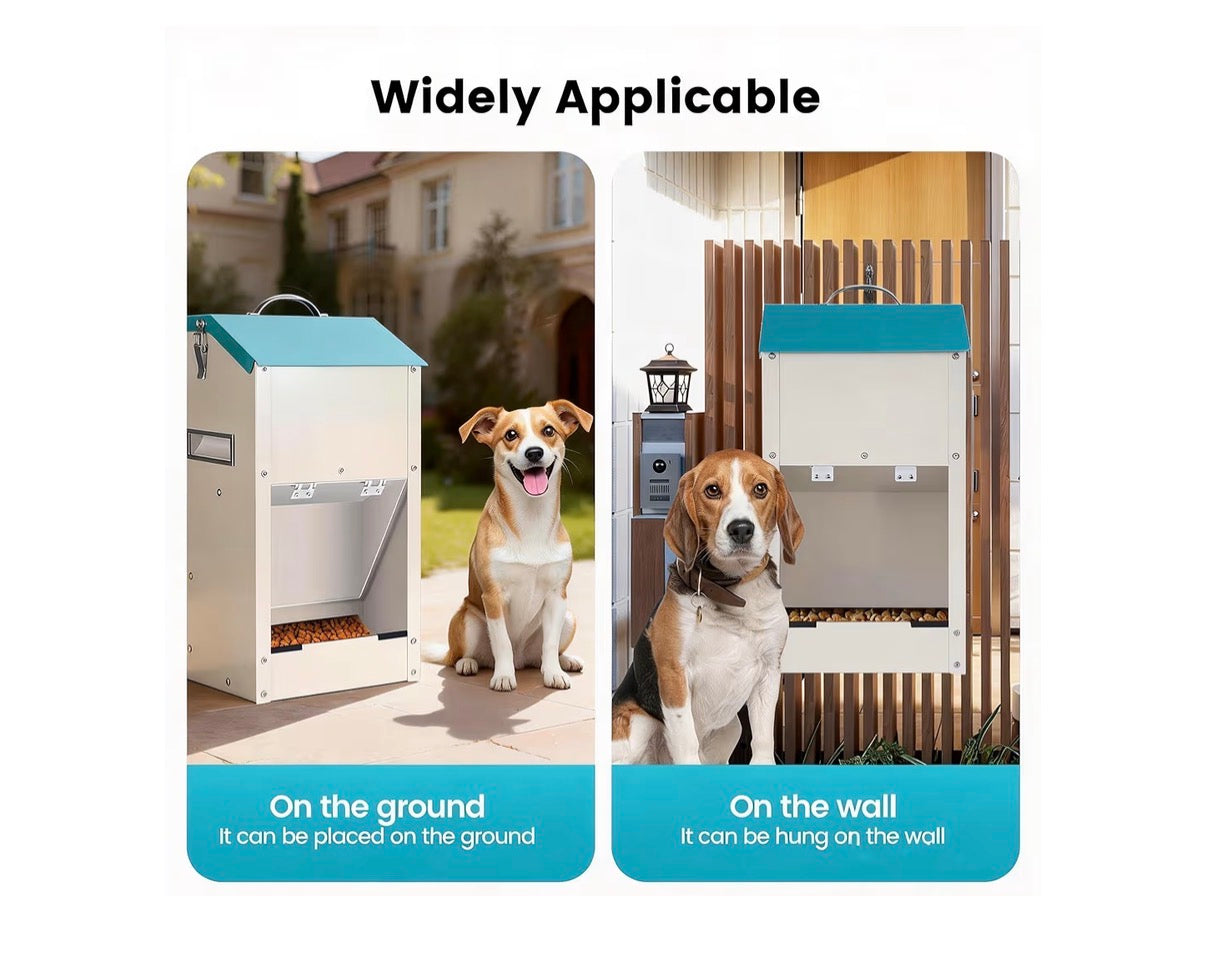 Automatic Dog Feeder Large Breed Outdoor & Indoor Galanized Dog Food Dispenser 15lbs Wall Mountable Gravity Pet FoodStation Auto Feeder Self Feeding with Clear Door for Puppy, Dog, Cat (New in Box)