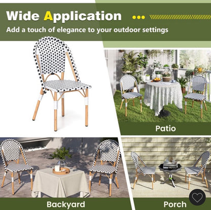 Costway Set of 2 French Bistro Chairs, Outdoor Armless Dining Chairs with Handwoven Rattan and Galvanized Metal Frame (Black/White) (New in Box)