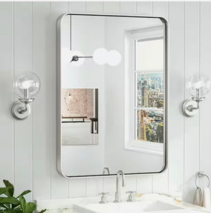 20 Inch X 30 Inch Modern Aluminum Framed Bathroom Mirror (Brushed Nickel) (New in Box)
