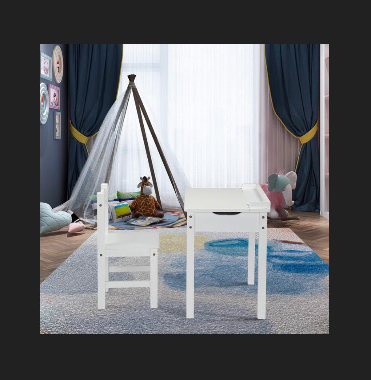 Flip Top Kids Table and Chair Set with Storage Wooden Activity Table for Arts and Crafts, Drawing, Study Toddler Desk and Chair Set (White) (New in Box)