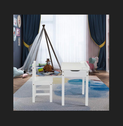 Flip Top Kids Table and Chair Set with Storage Wooden Activity Table for Arts and Crafts, Drawing, Study Toddler Desk and Chair Set (White) (New in Box)