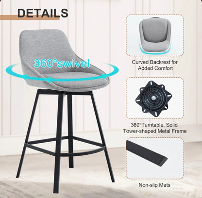 Absalom Modern 25.6 Inch Swivel Upholstered Counter Stools with Back and Metal Frame Set of Two (New in Box)