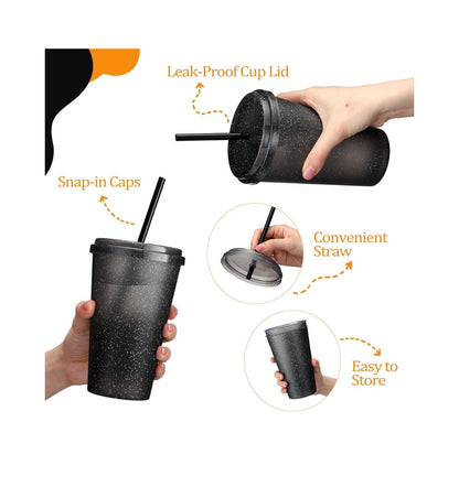 Honeydak 15 Pack Plastic Tumblers with Lids and Straws Bulk Reuseable 24 oz (Black) (New in Box)
