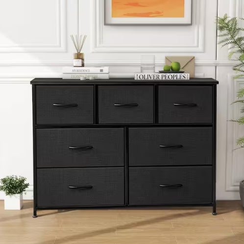 (New) Freestanding Black 7 Fabric Drawer Dresser