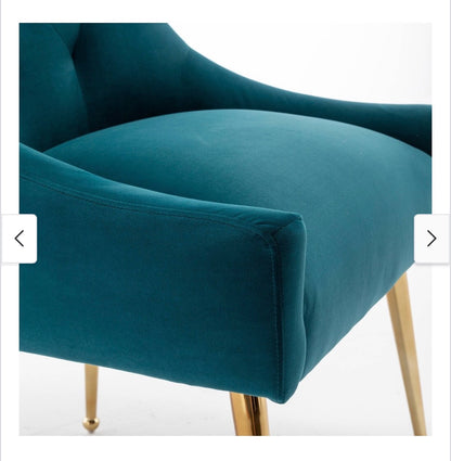 SEYNAR Modern Boucle Velvet Upholstered Accent Dining Chair Set of 2 Tufted Back Armless Chair with Golden Legs (Teal) (New)