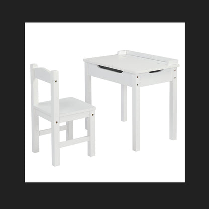 Flip Top Kids Table and Chair Set with Storage Wooden Activity Table for Arts and Crafts, Drawing, Study Toddler Desk and Chair Set (White) (New in Box)