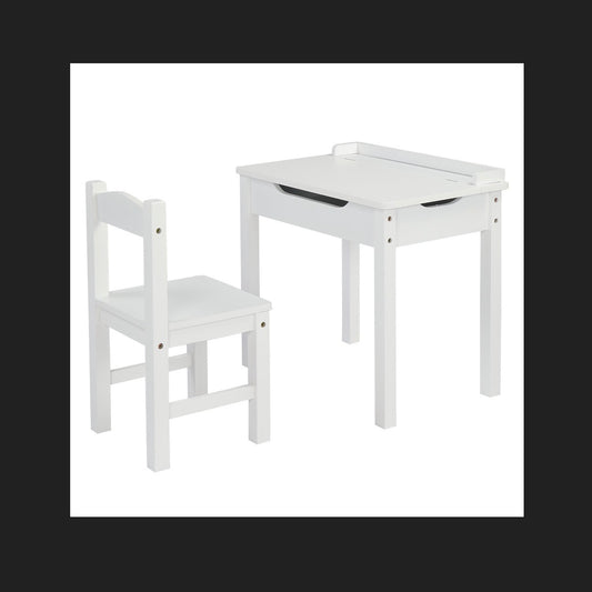 Flip Top Kids Table and Chair Set with Storage Wooden Activity Table for Arts and Crafts, Drawing, Study Toddler Desk and Chair Set (White) (New in Box)