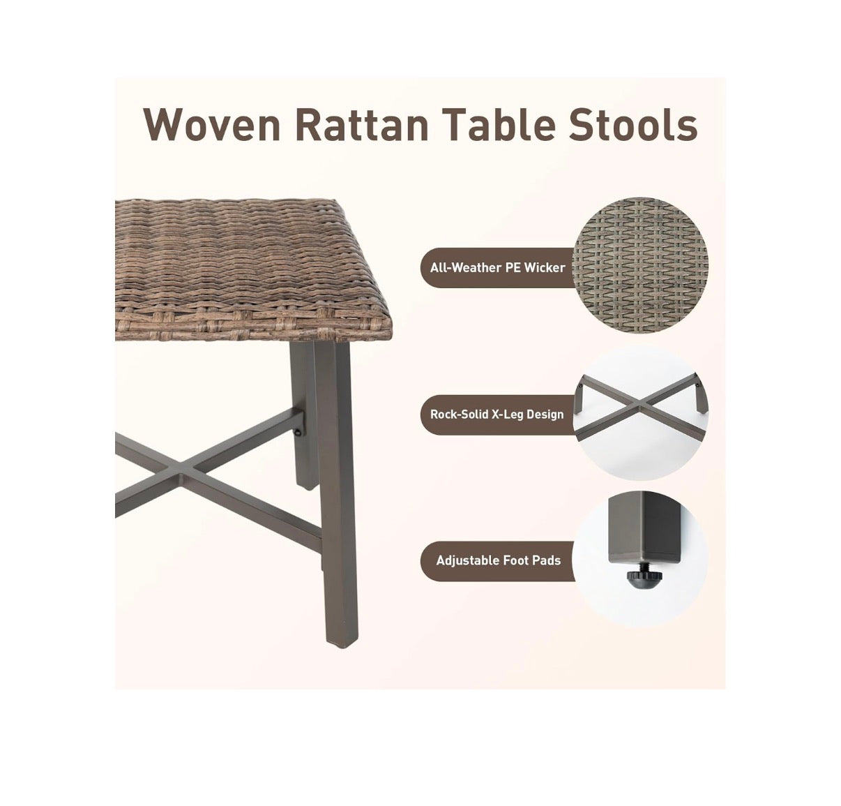 Rattan Side Table for Outdoor, Small Patio Table for Porch, Garden, Deck Balcony End Table with Handwoven Wicker Design, Compact Square Accent Table (Gray) (New in Box)