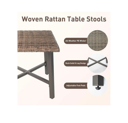 Rattan Side Table for Outdoor, Small Patio Table for Porch, Garden, Deck Balcony End Table with Handwoven Wicker Design, Compact Square Accent Table (Gray) (New in Box)