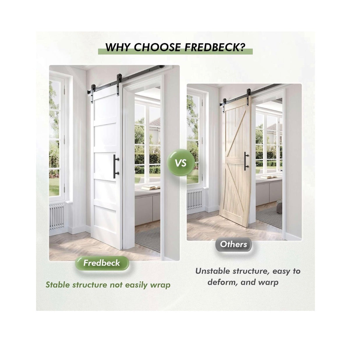 42 Inch X 96 Inch White Barn Door with 7ft Sliding Door Hardware Kit Included & Handle, MDF, Solid PVC Surface, Assembly 5 Panel (New in Box)