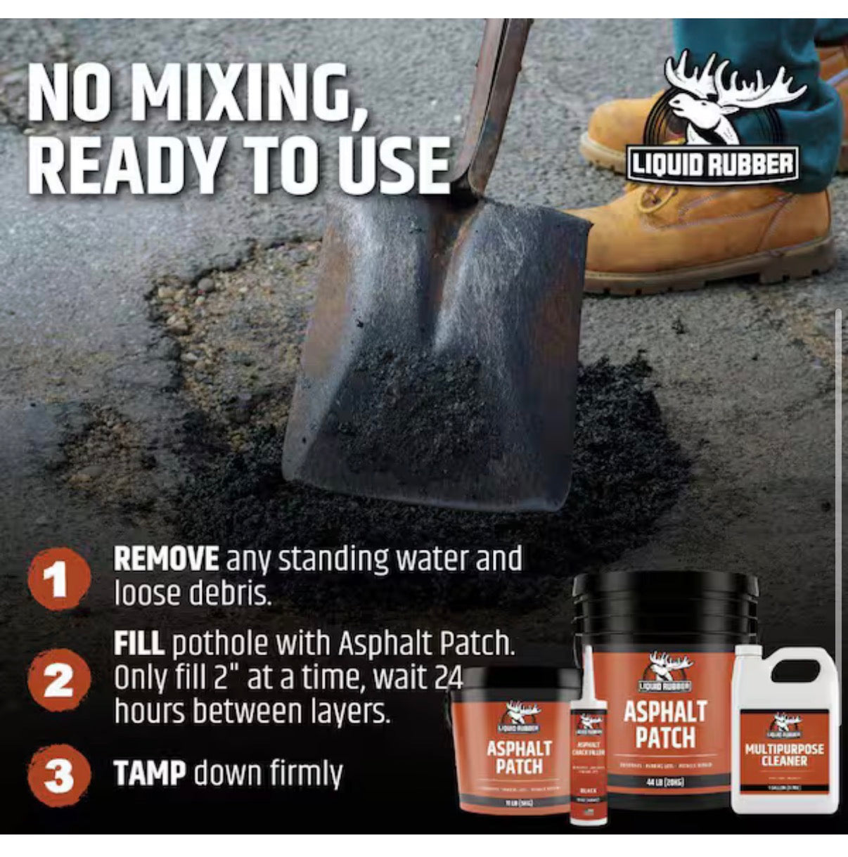 Asphalt Patch 44 lbs Pail Ready to Use Pothole Repair for Driveways, Parking Lots, Paths & Roads-All-Weather Application (New)
