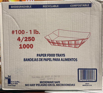 #100 - 1LB Paper Food Trays  (4) 250 count