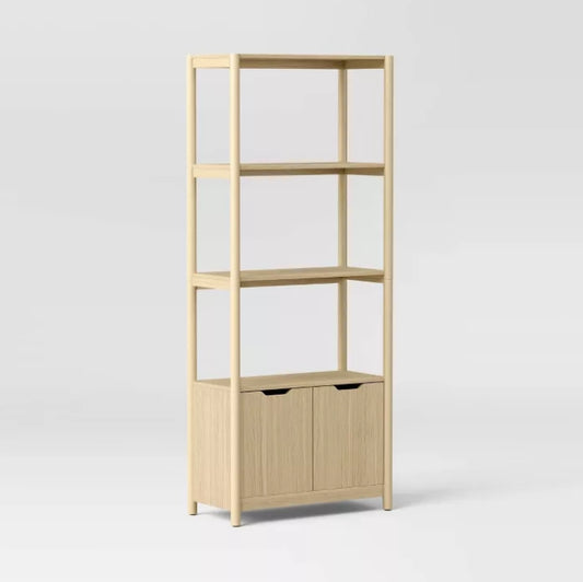 72.25" Scandi Bookcase with Three Shelves And Cabinet Storage Natural