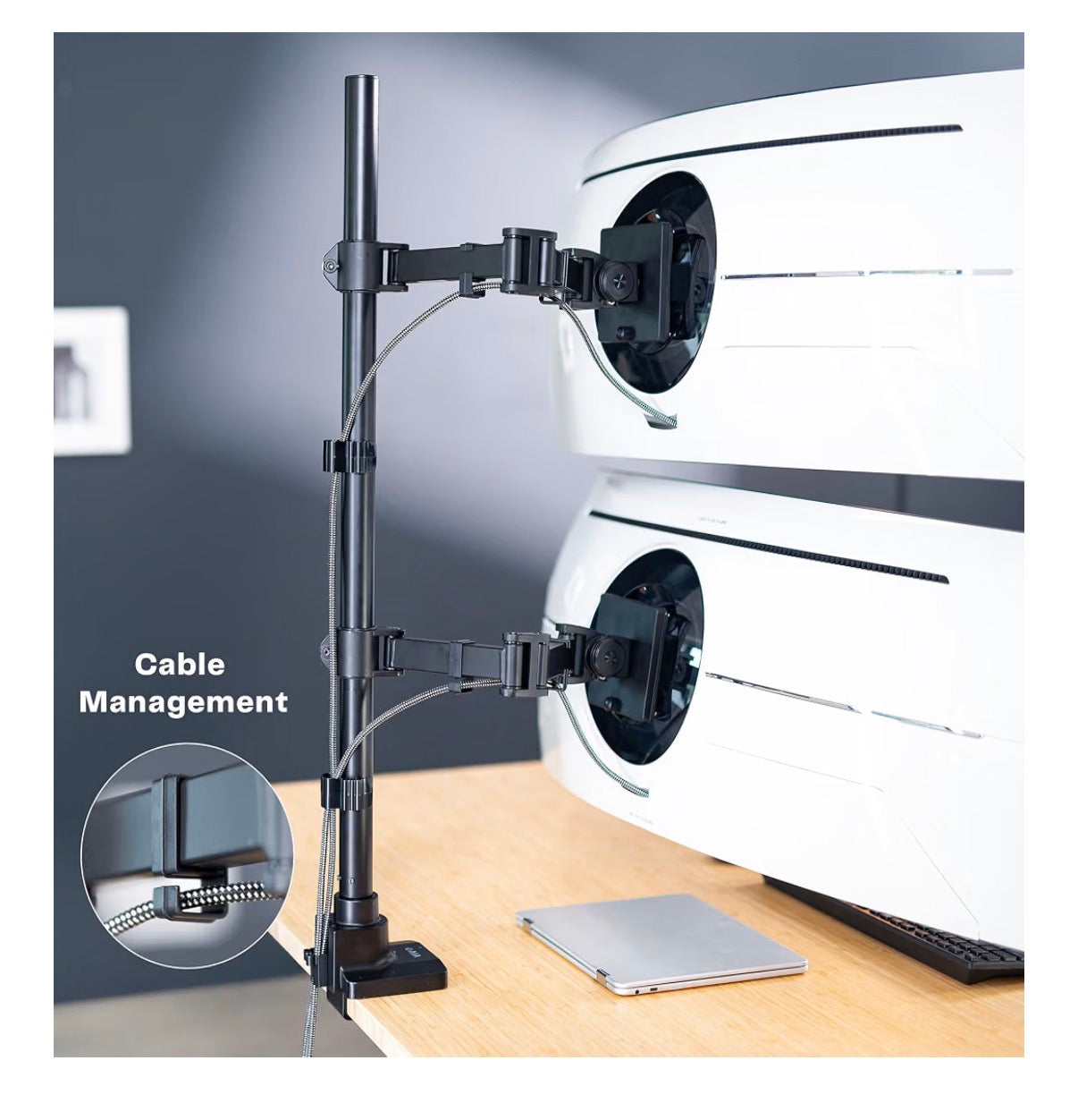 VIVO Dual Ultra Wide Monitor Extra Tall Desk Mount for up to 49 Inch Ultra, Clamp-On Adjustable Stand Holds 44lbs per Screen, VESA up to 100x100mm (Black) (New in Box)