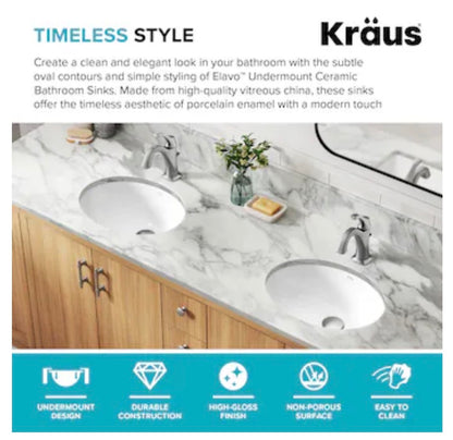 Kraus Elavo Ceramic 16.75 Inch Undermount Oval Traditional Bathroom Sink (White)