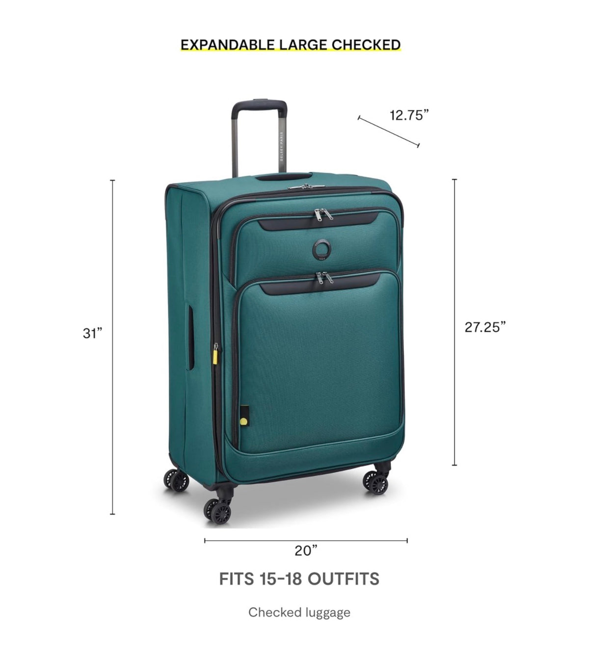 Delsey Paris Sky Max 3.0, 28 Inch Checked Large Luggage Checked-In Suitcase, Softside, Lightweight Durable Construction, Double Spinner Wheels, Soft Touch Carry Handle (Teal Blue) (New in Package)