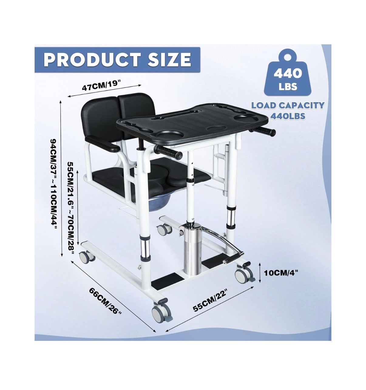 Drexo Patient lift Transfer Chair, 5 in 1 Patient Lift Chair with 180 Degree Split Seat, Height Adjustable Patient Transer Chair with 4 Casters for Home, Seniors, Elderly Load 450 lbs (Non-Fold)