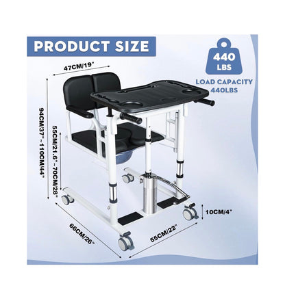 Drexo Patient lift Transfer Chair, 5 in 1 Patient Lift Chair with 180 Degree Split Seat, Height Adjustable Patient Transer Chair with 4 Casters for Home, Seniors, Elderly Load 450 lbs (Non-Fold)