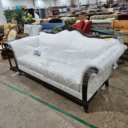 Traditional White Damask Sofa with Wooden Frame