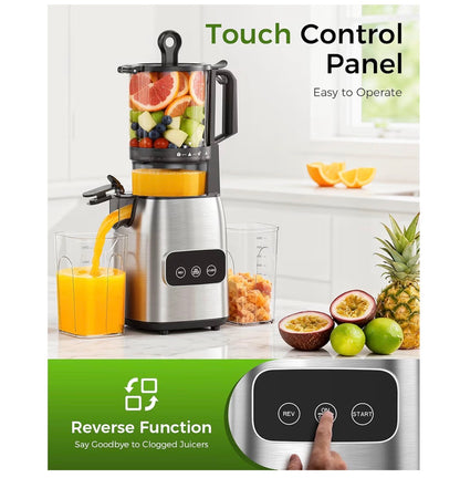 Cold Press Juicer, Advanced Touch Control Juicer Machine with 5.4-Inch-Wide Feed Chute, Quiet Motor High Juice Yield Slow Masticating Juicer for Whole Fruits & Vegetables (New in Box)