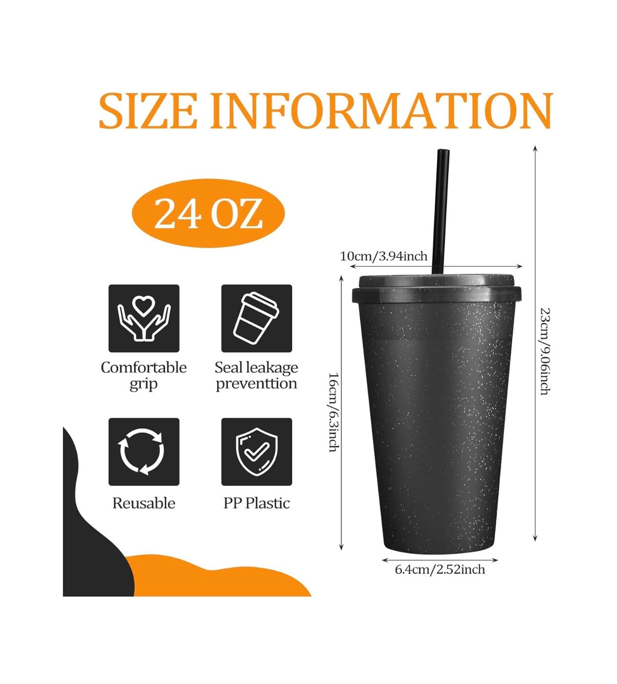 Honeydak 15 Pack Plastic Tumblers with Lids and Straws Bulk Reuseable 24 oz (Black) (New in Box)