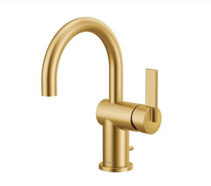 Moen Cia Brushed Gold 1-Handle Single Hole High Arc Bathroom Sink Faucet with Drain with Deck Plate