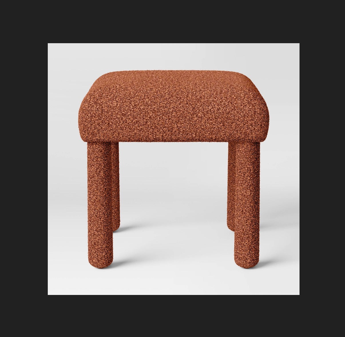 Upholstered Square Stool Ottoman (Rust Boucle) (New in Box)