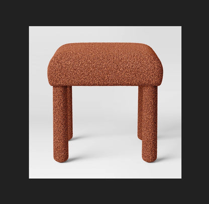Upholstered Square Stool Ottoman (Rust Boucle) (New in Box)