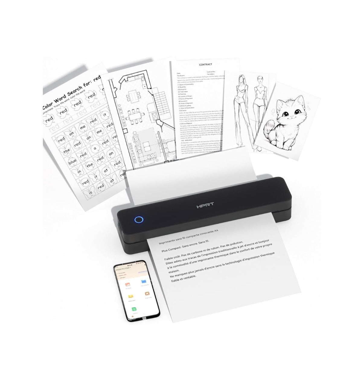 HRRT Portable Printer Wireless for Travel, Bluetooth Inkless Thermal Printer Support for 8.5 Inch X 11 Inch US Letter, Compatable with IOS and Android, Laptop for Office and Home (Black) (New in Box)