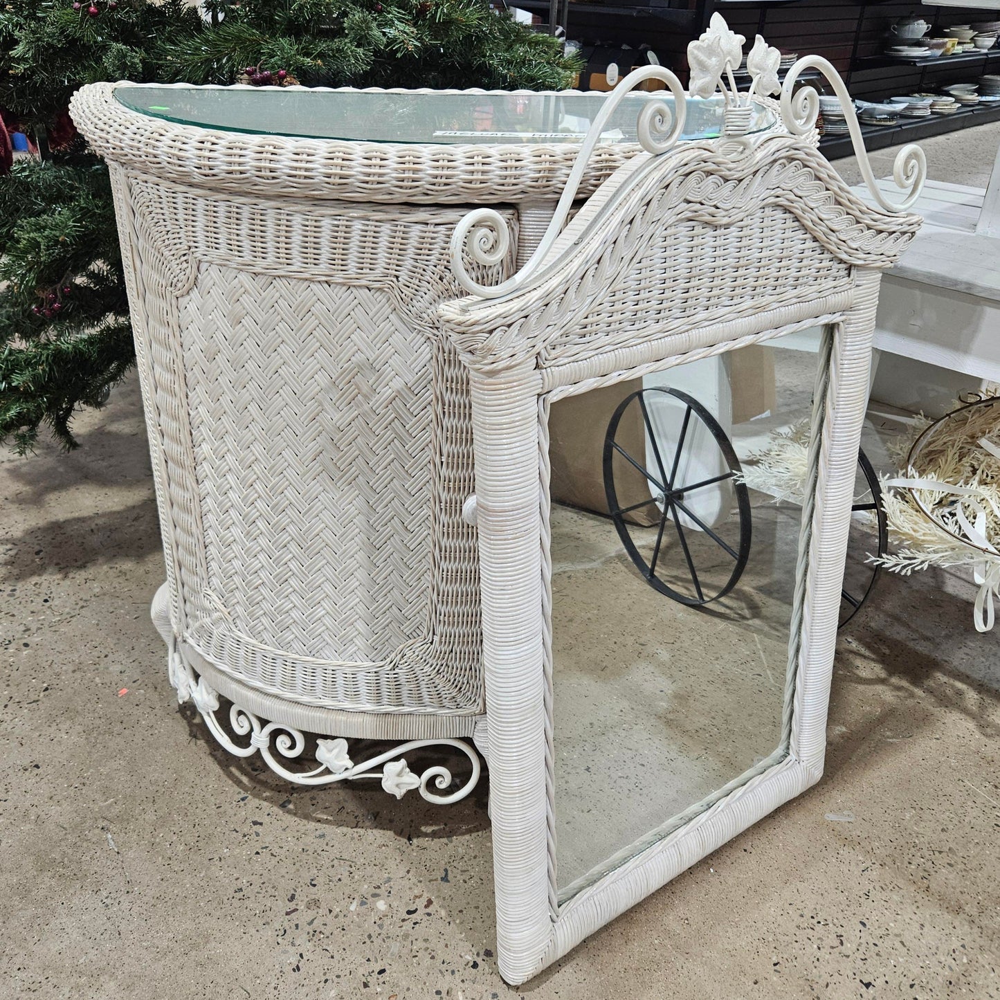 Wicker Accent Cabinet with Mirror