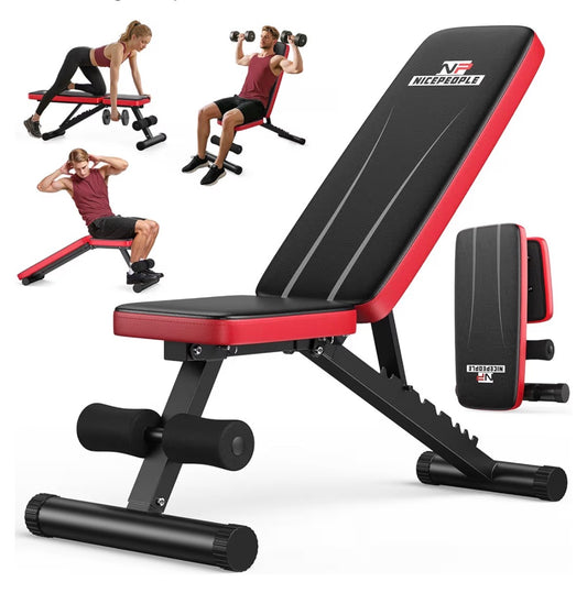 Adjustable Weight Bench for Home Gym, 660lbs Capacity Workout Bench with 8 Backrests for Chest Shoulders Arms, Compact and Foldable Strength Bench for Small Space Apartment Room (Red and Black) (New in Box)
