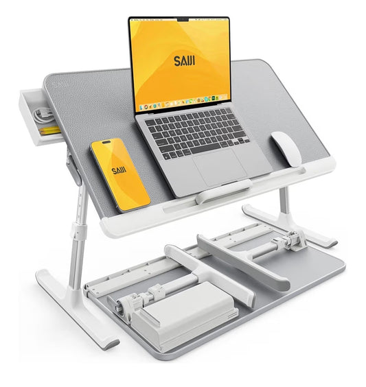 Laptop Bed Tray Table 23.6 Inch X 13 Inch Adjustable Portable Standing Desk with Storage Drawer (gray)