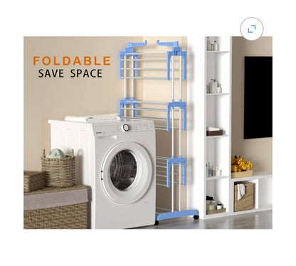 Clothes Drying Rack, 4 Tier Foldable Drying Rack for Clothes, Portable Laundry Rack with Wheels Indoor/Outdoor Freestanding (Gray) (New in Box)