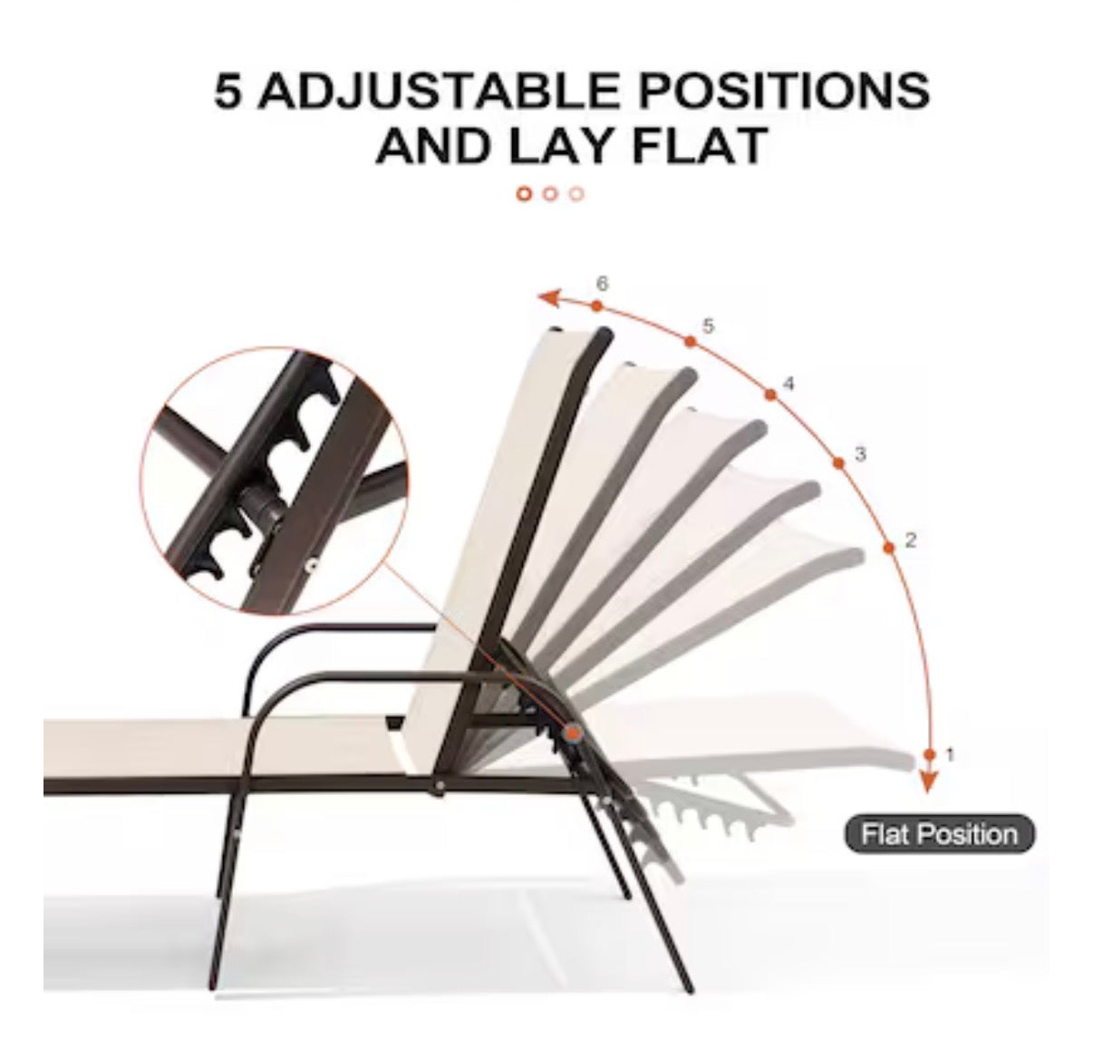 Crestlive Products Set of 2 Stackable Brown Steel Frame Stationary Chaise Lounge Chair with Beige Textilene Mesh Seat