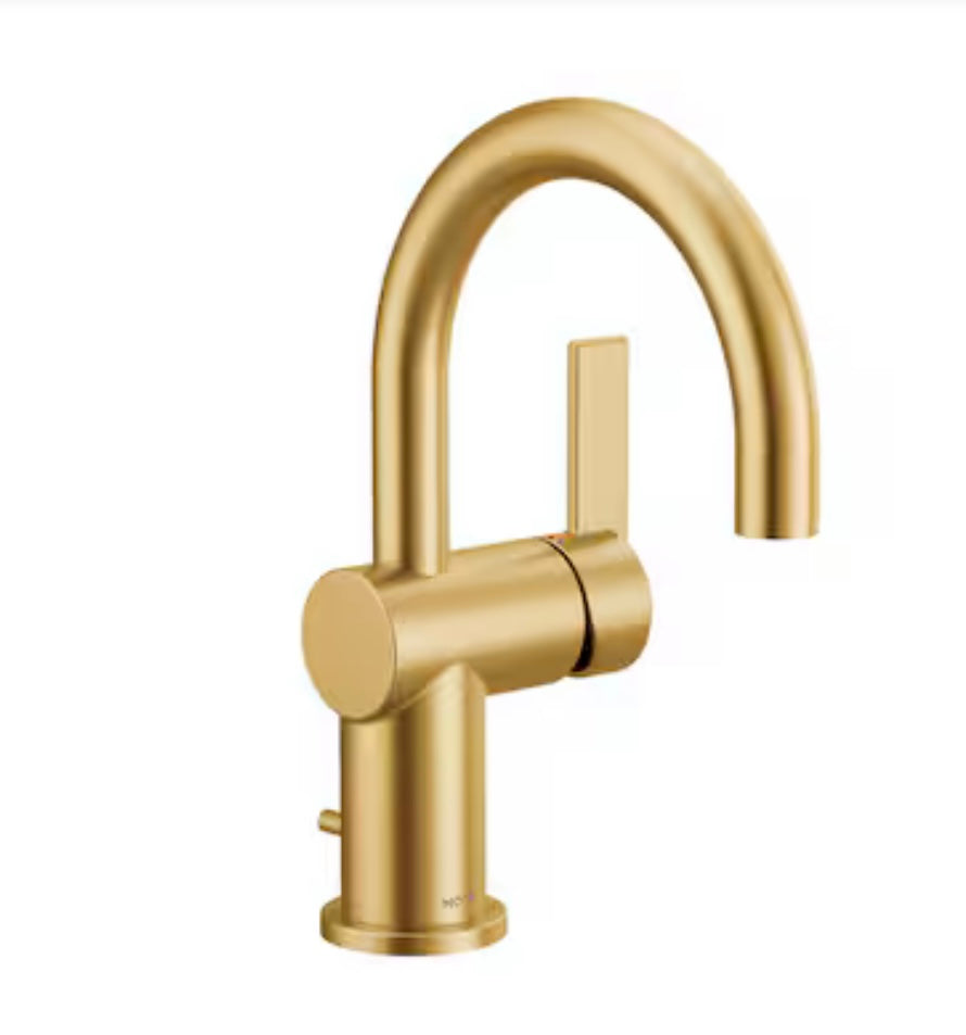 Moen Cia Brushed Gold 1-Handle Single Hole High Arc Bathroom Sink Faucet with Drain with Deck Plate