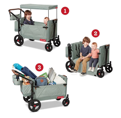 Radio Flyer Atlas Stroll 'N Wagon, for Ages 1+ 3-in-1 Push or Pull Versatility, One Hand Fold, UV Canopy, 5-Point Harnesses, Rubber Wheels, Storage Capabilities (Sage Green) (New in Box)