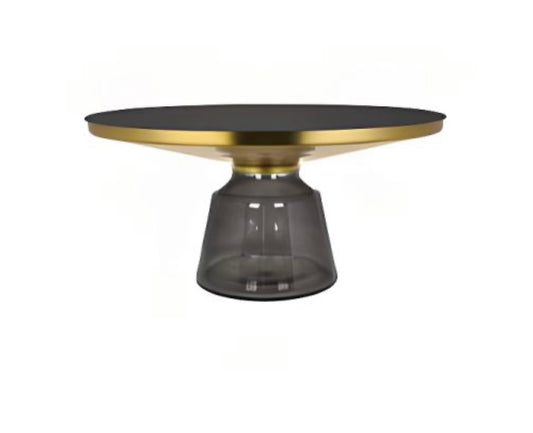 Glamorous Orbicular Coal Tempered Glass Single Side Table with Plinth Base