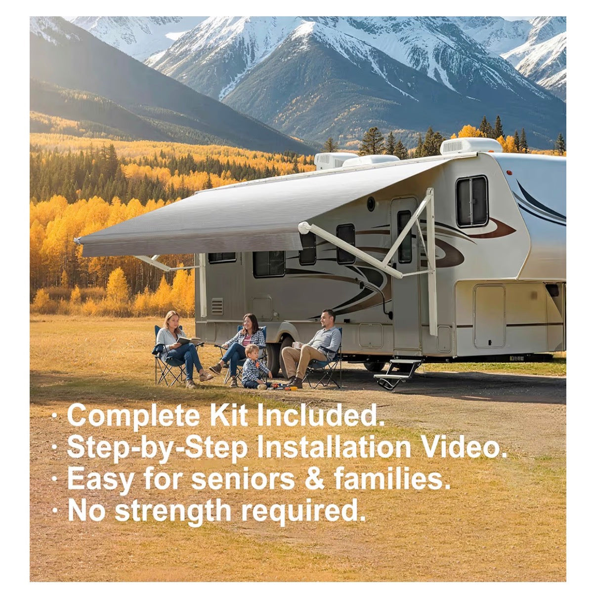 Suncode RV Awning for RV, Camper and Travel Trailers-Manual RV Awning Complete Kit, Manuel Camper Awning, RV Roll out Awning 20ft X 8ft White Frame & Silver Fade (New in Box)