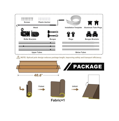 Outdoor Roller Shade 9ft width X 8ft Height, Mocha Exterior Cordless Patio Shades Roll Up Blinds with Spliced Pole Design, One Piece Fabric