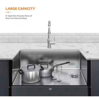 Glacier Bay Tight Radius 36 inch Undermount Single Bowl 18 Gauge Stainless Steel Kitchen Sink with Spring Neck Faucet